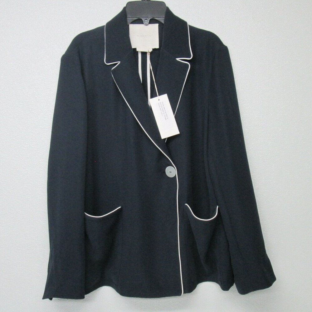 M.MARTIN Pleated Jacket Navy Fabric Blazer Size Women's L